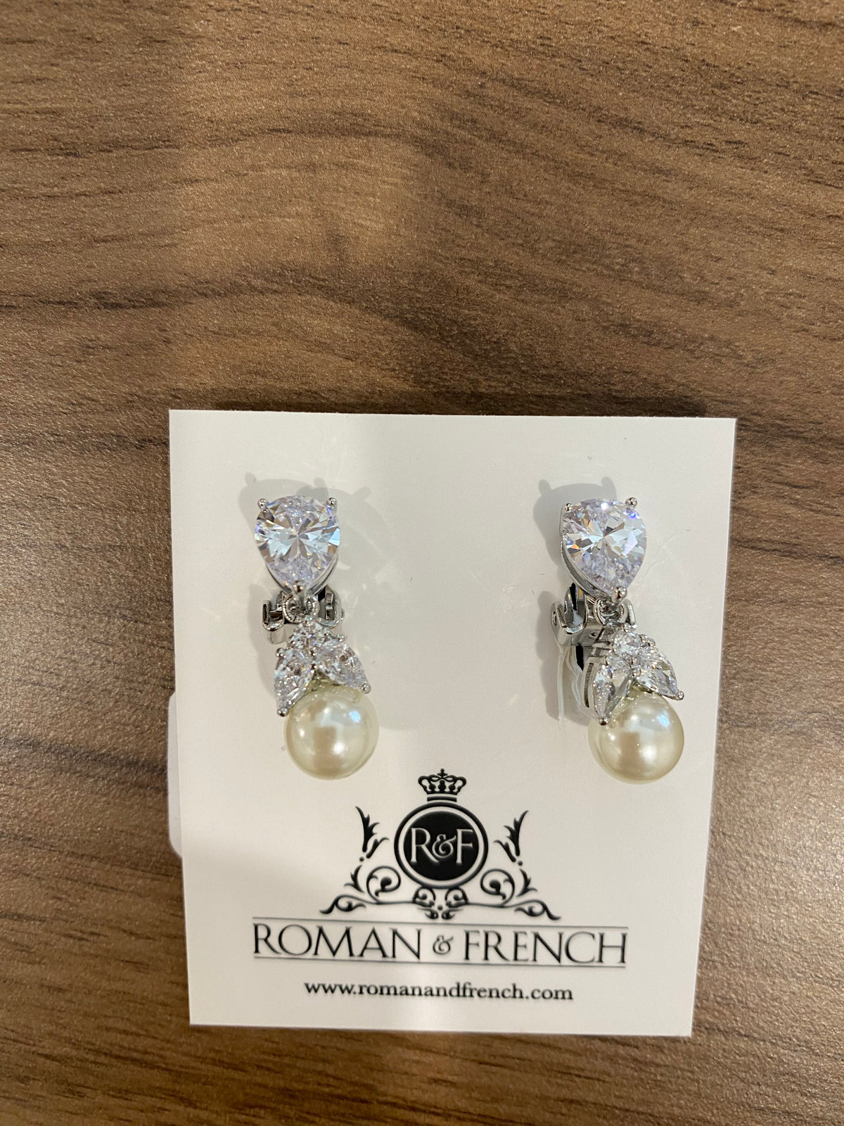 Daisy Crystal Pearl Clip-On Earrings Bridal &amp; Wedding Earrings Long Drop