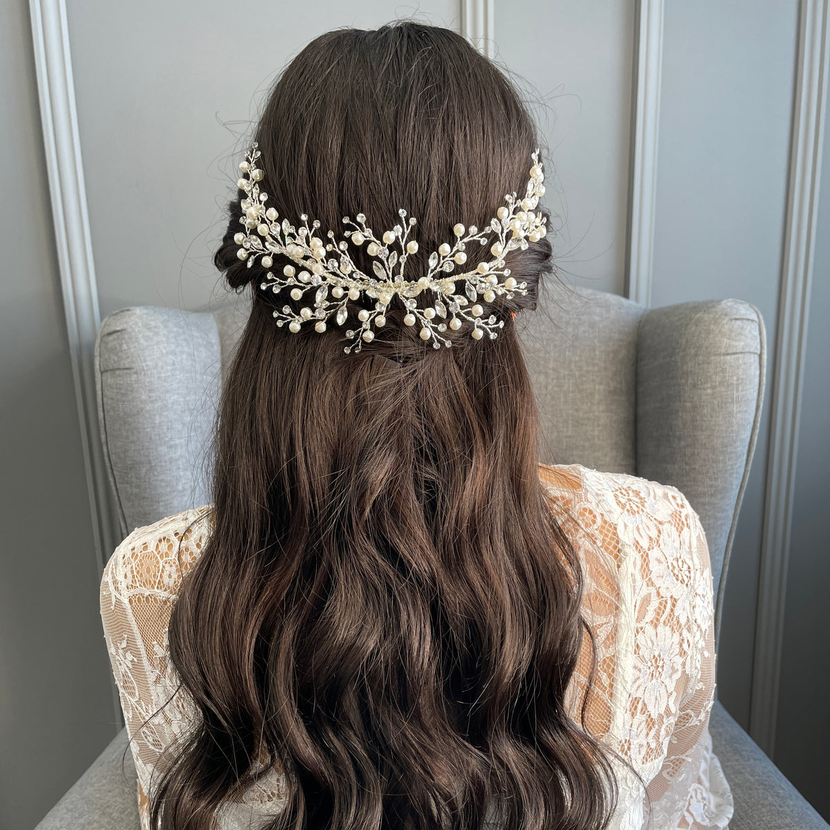 Evelina Crystal Pearl Bridal Comb Hair Accessories - Headpieces