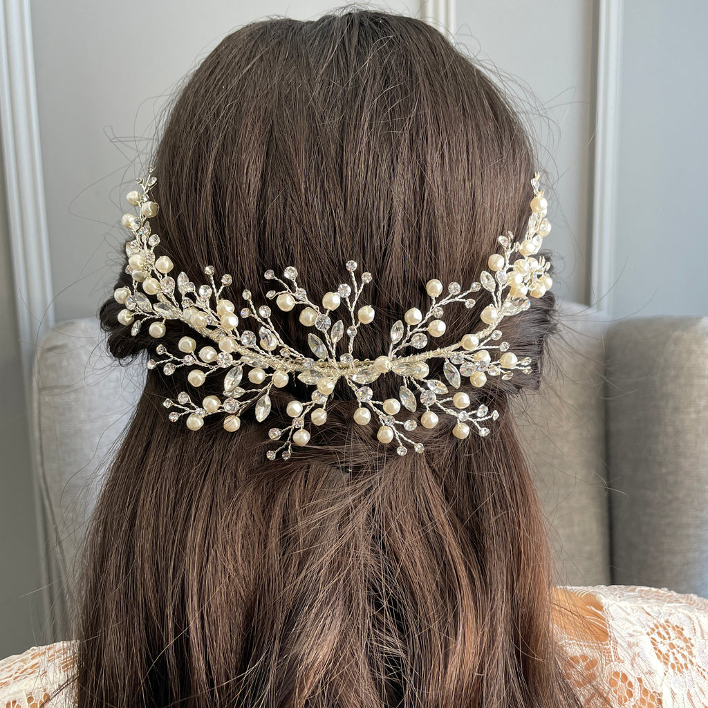 Ivory Lace Bridal hot Hair Comb, Rhinestone Wedding Headpiece, Bridal Pearl Hair Comb, Ivory Pearl Fascinator - Emilia