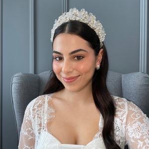 Monarch Bridal Crown with Extra Pearls Hair Accessories - Tiara & Crown    