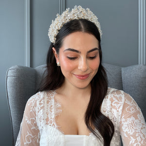 Monarch Bridal Crown with Extra Pearls Hair Accessories - Tiara & Crown    