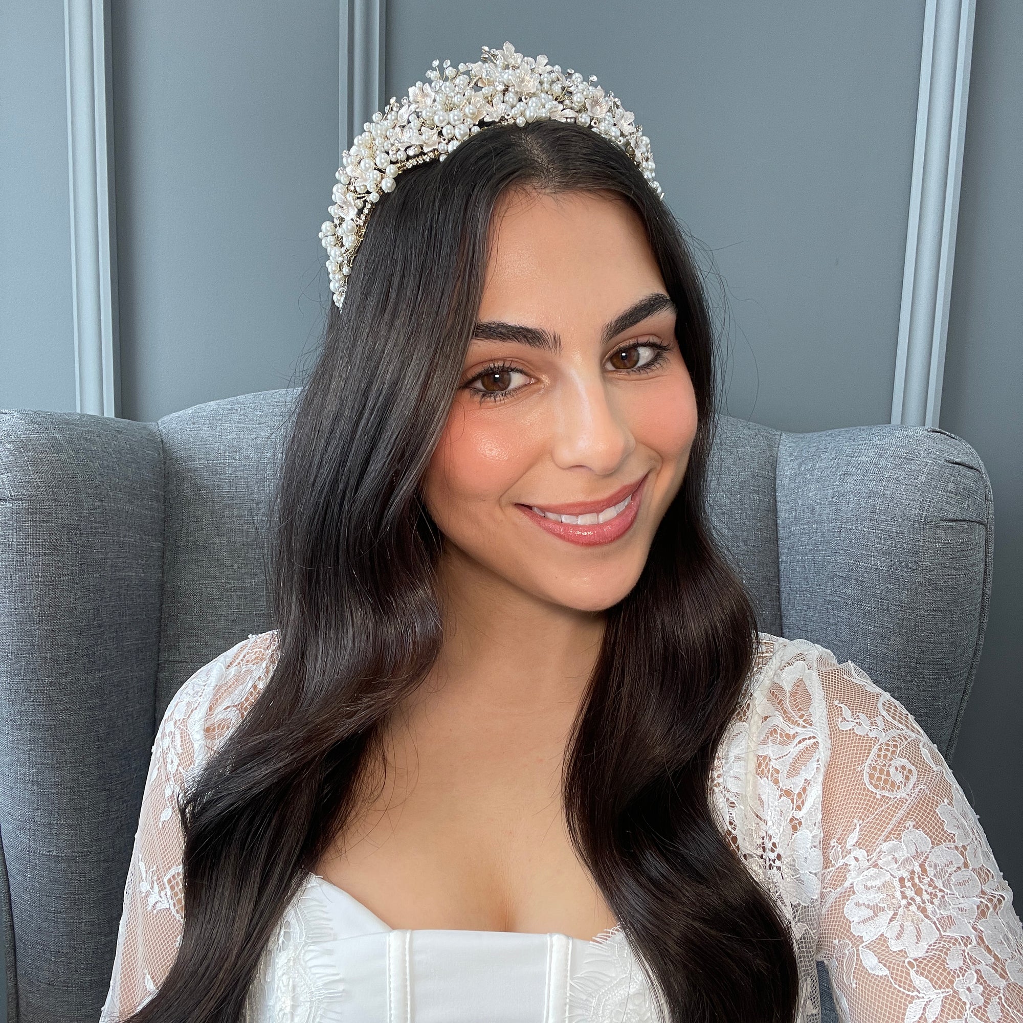 Gilene Pearl Double Crown Hair Accessories - Tiara & Crown