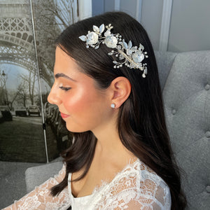 Sabby Petite Bridal Clip Hair Accessories - Hair Clip  Soft White on Silver  