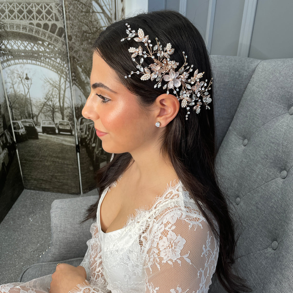 Anelia Floral Crystal Pearl Bridal Headpiece Hair Accessories - Headpieces