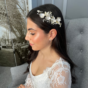 Sabby Petite Bridal Clip Hair Accessories - Hair Clip  Soft White on Gold  