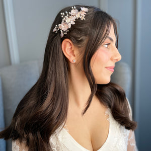 Sabby Petite Bridal Clip Hair Accessories - Hair Clip  Soft White on Rose Gold  