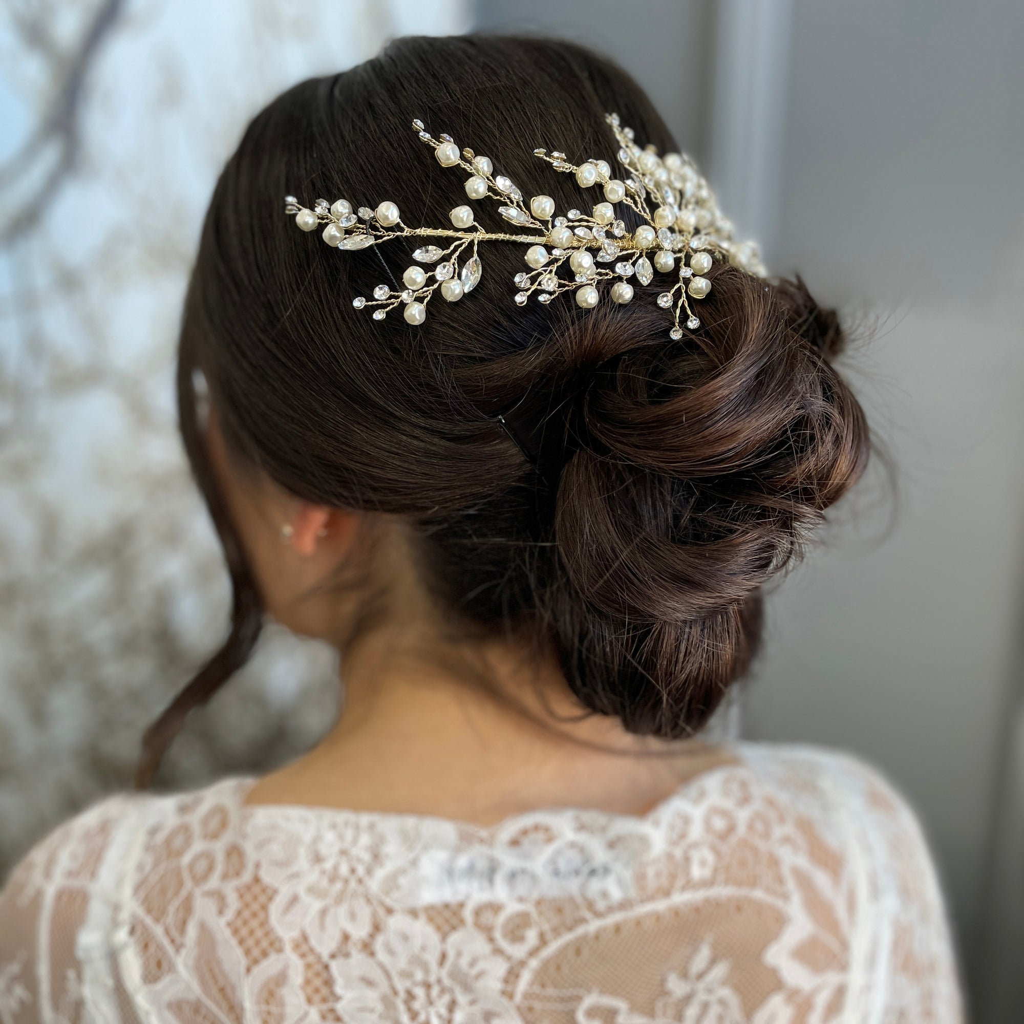 Evelina Crystal Pearl Bridal Comb Hair Accessories - Headpieces