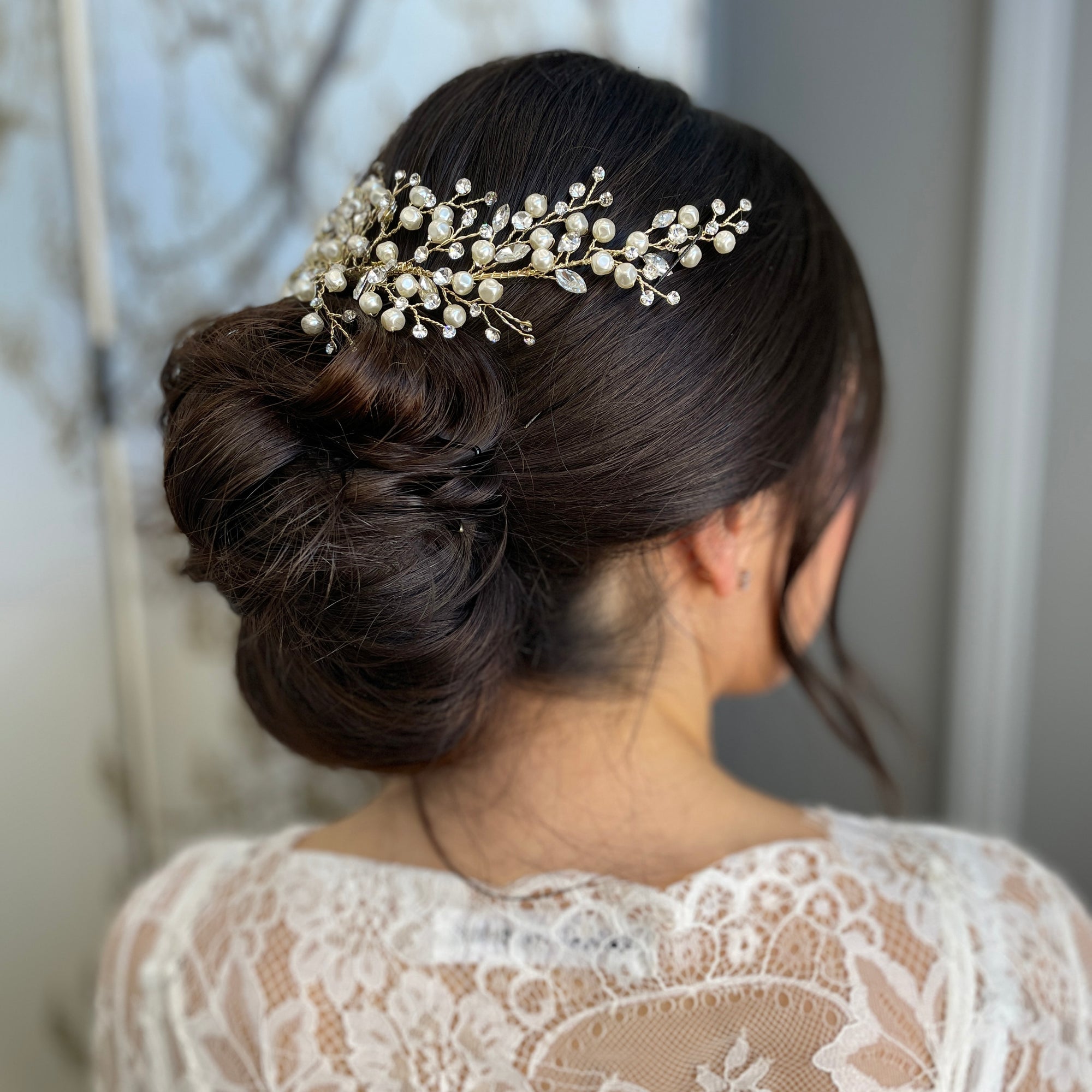 Evelina Crystal Pearl Bridal Comb Hair Accessories - Headpieces