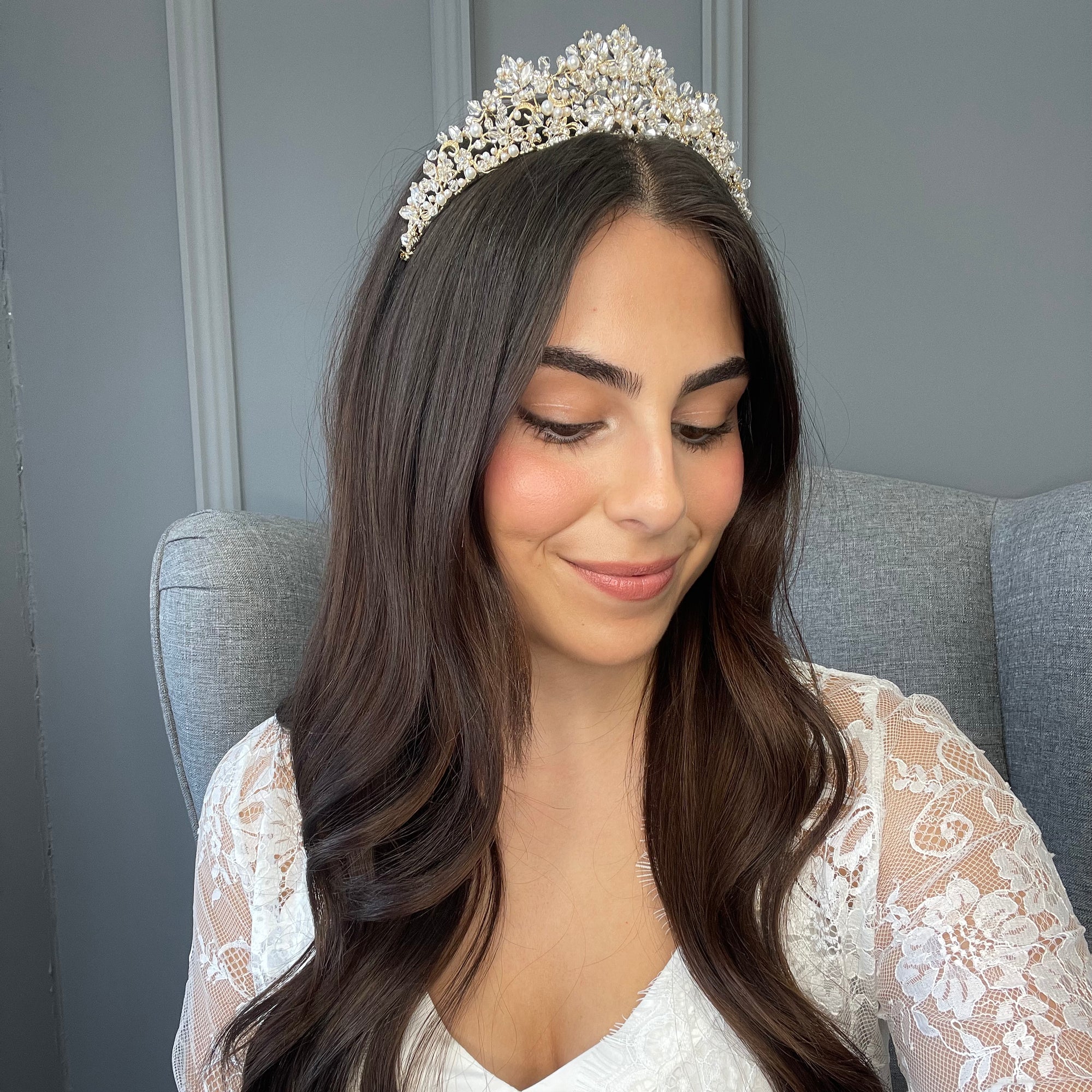 Isabella Pearl Bridal Crown Hair Accessories - Tiara & Crown