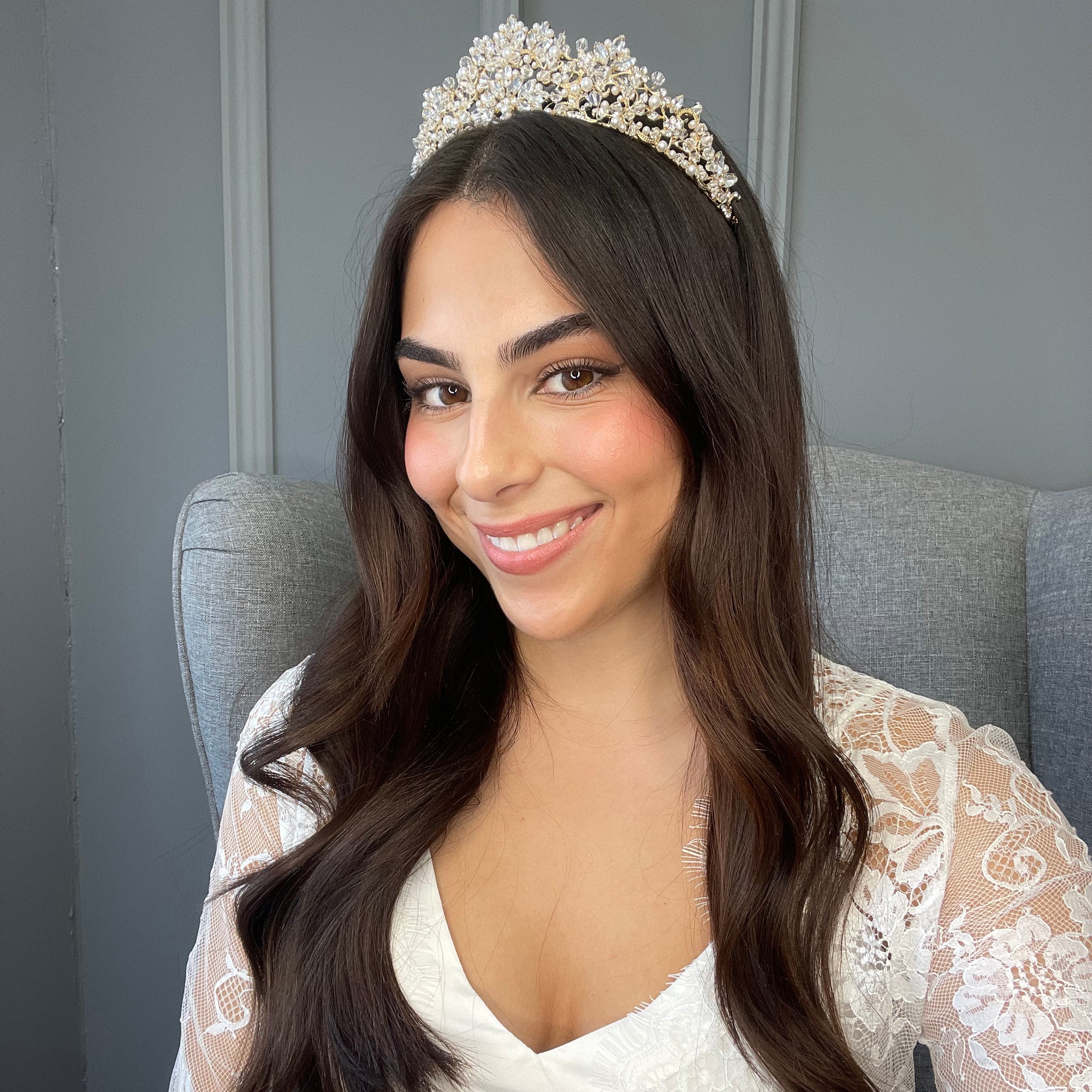 Isabella Pearl Bridal Crown Hair Accessories - Tiara & Crown