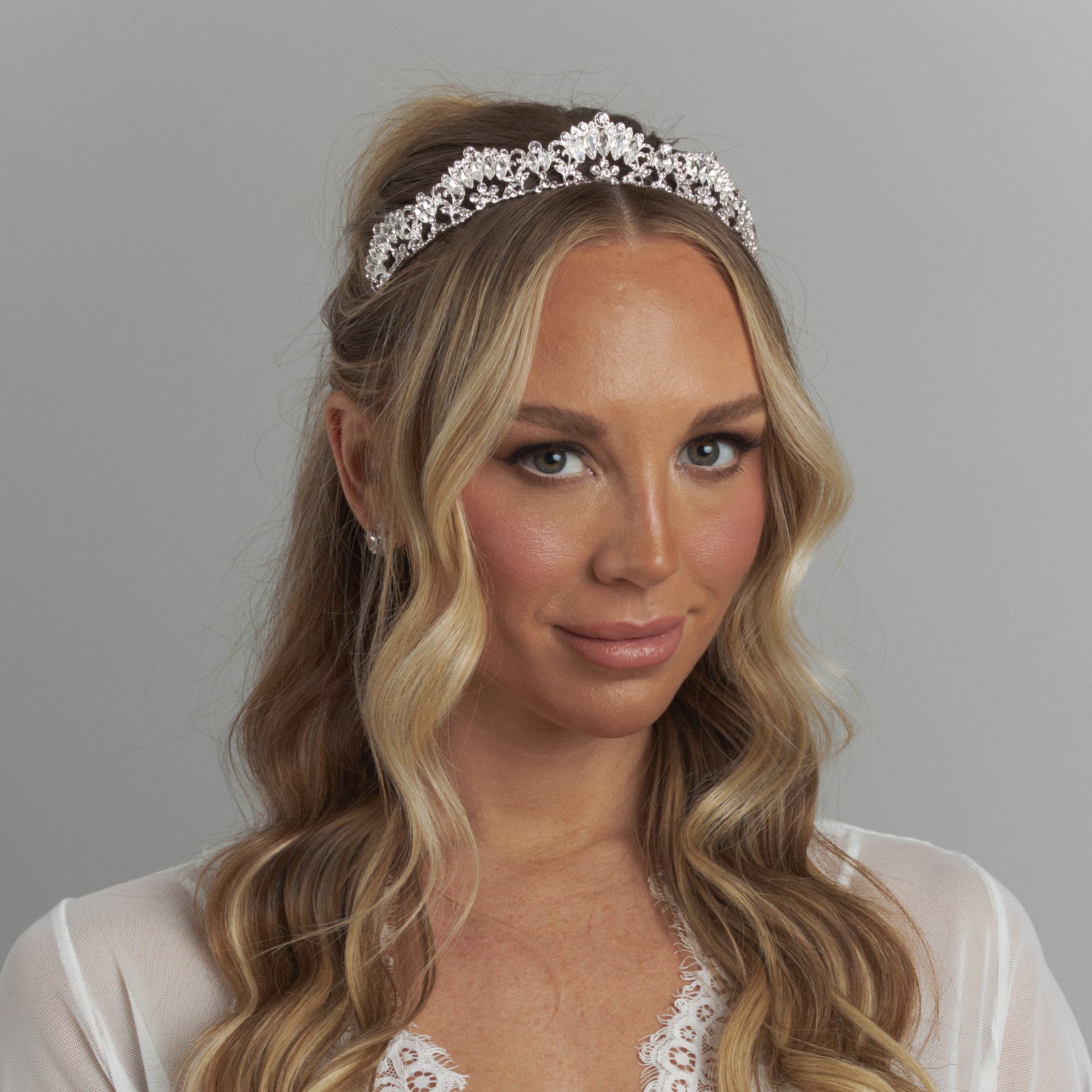 Justina Crystal Bridal Tiara Hair Accessories - Tiara & Crown