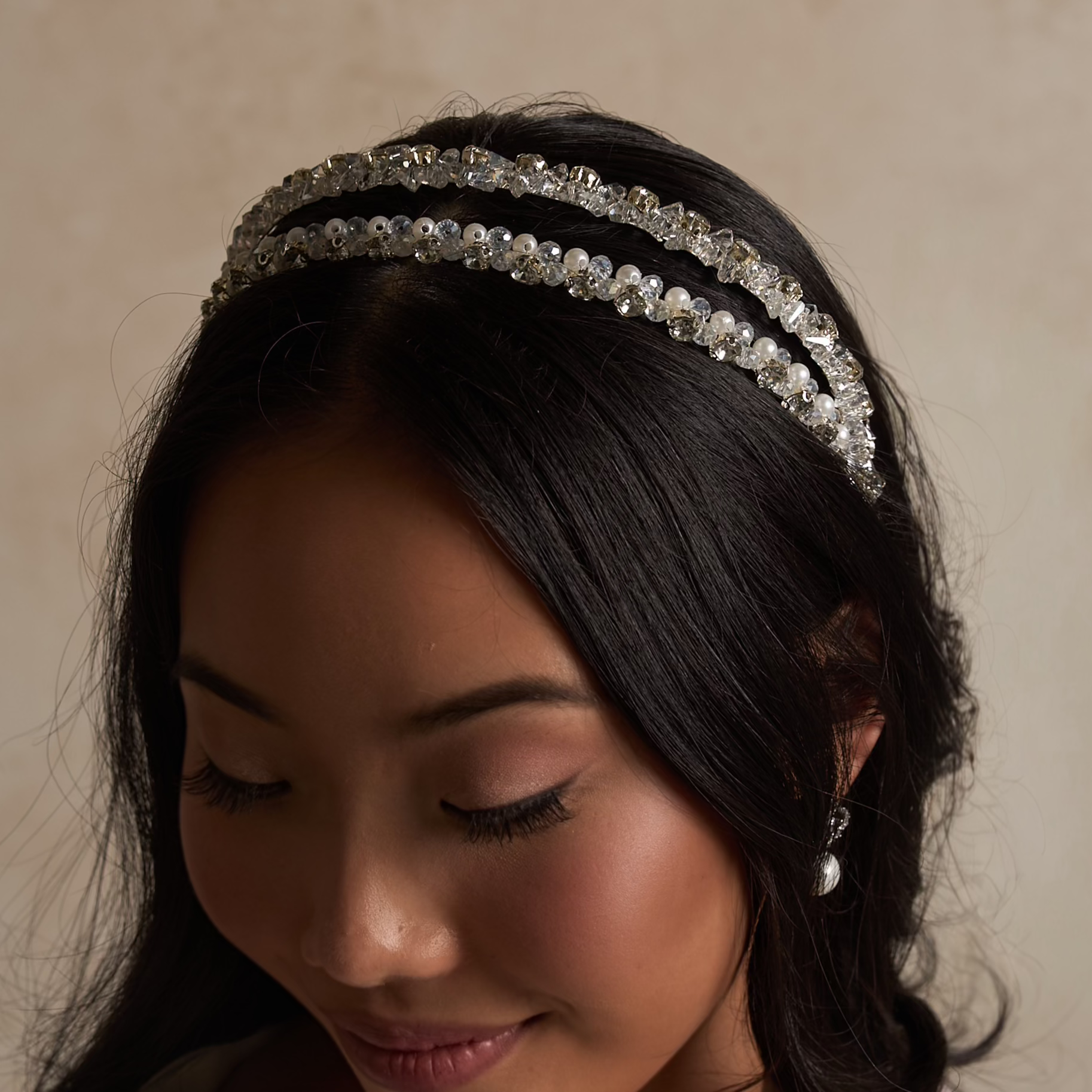 Galea Crystal Pearl Double Headband Hair Accessories - Tiara & Crown