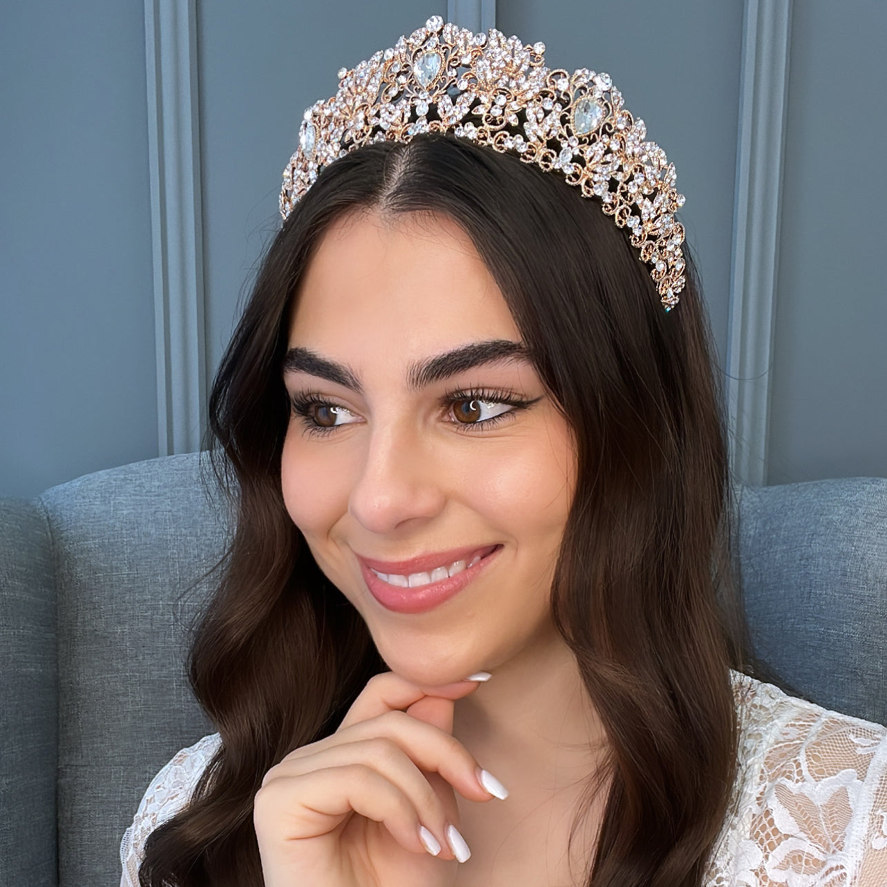 Luciana Crystal Bridal Crown Hair Accessories - Tiara & Crown