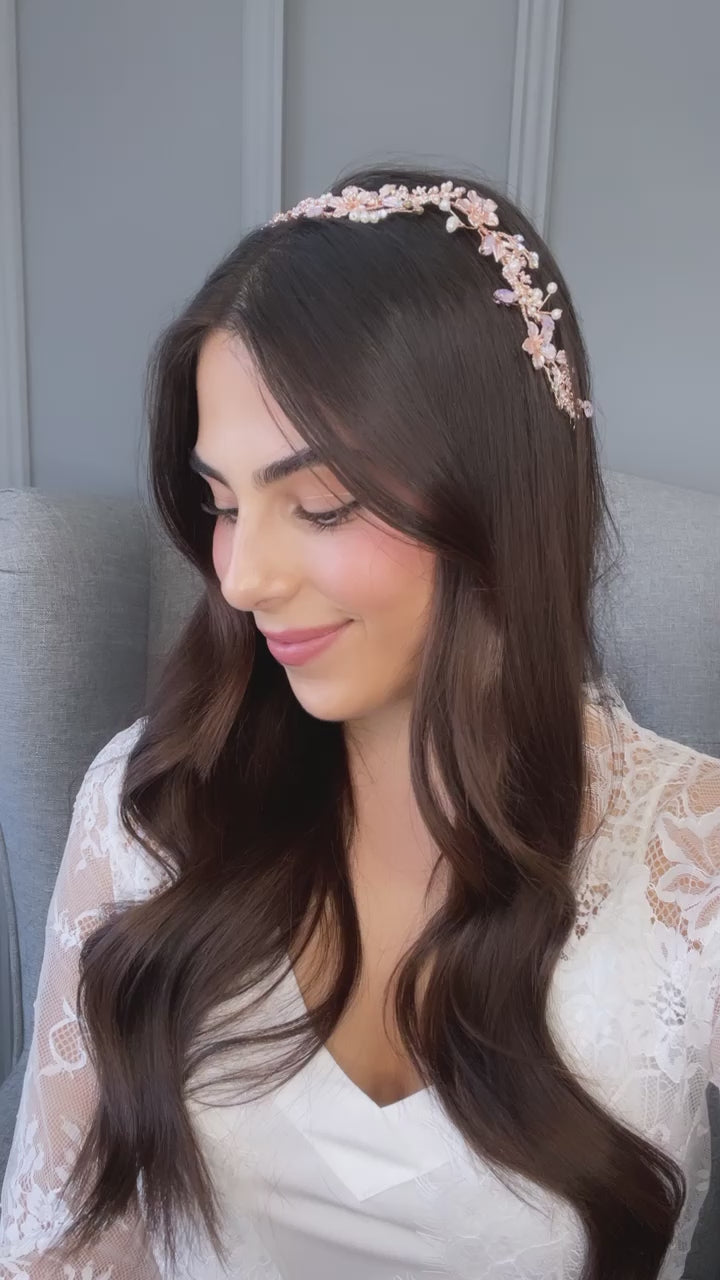 Lanza Floral Bridal Hair Vine (Blush Pink)