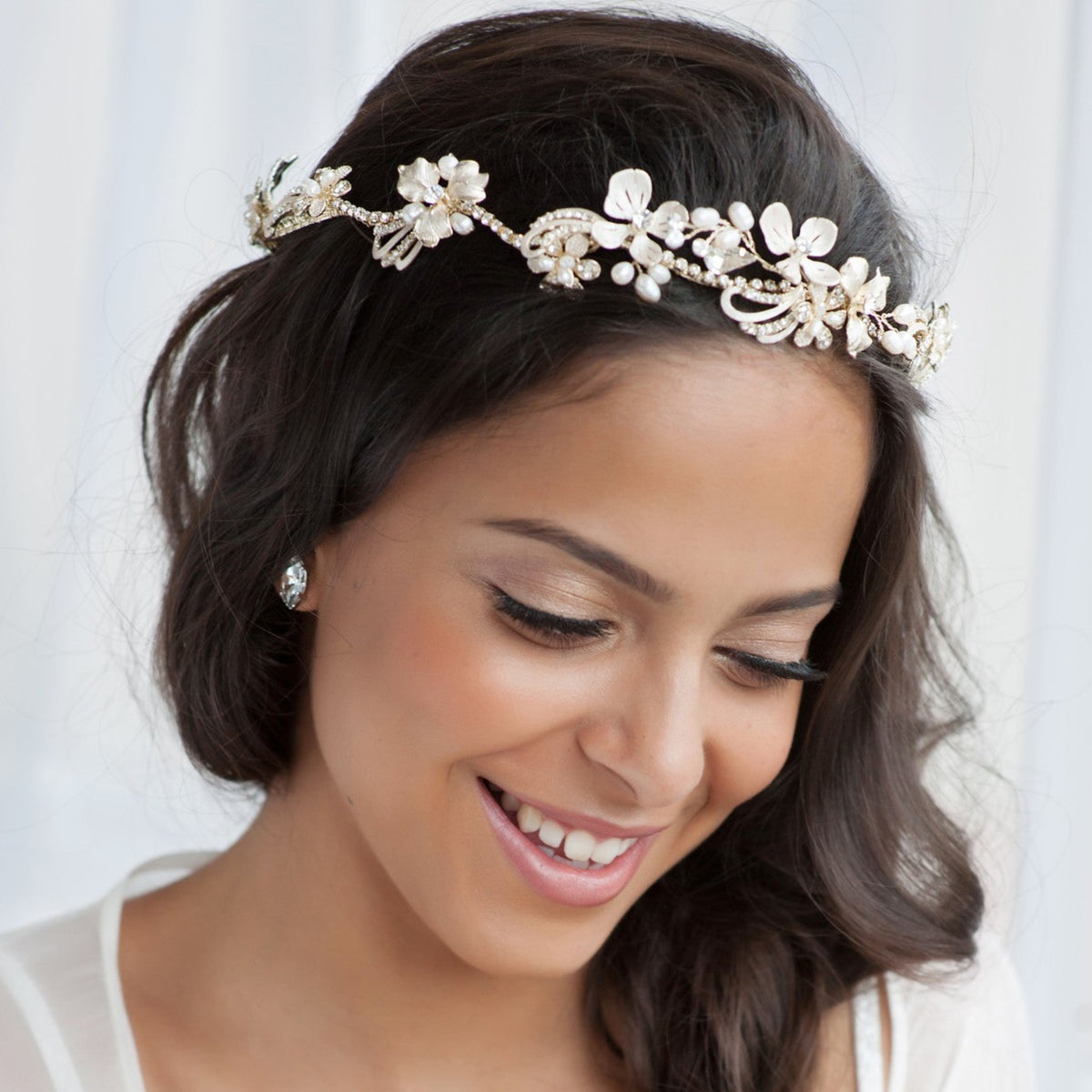 Lilia Floral Pearl Bridal Halo Hair Accessories - Bohemian Halo, Circlet