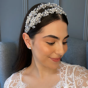 Azaria Bridal Headband Hair Accessories - Headbands,Tiara  Rhodium / Pearl  