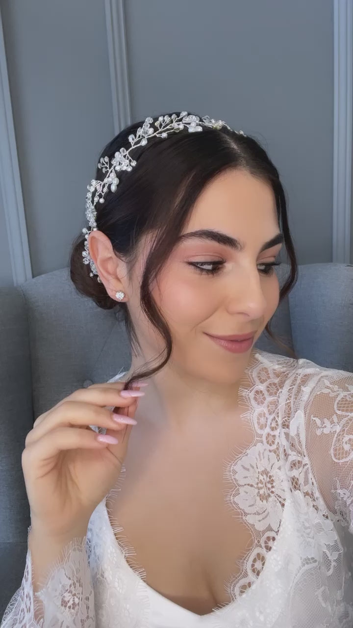 Sofia Crystal Pearl Bridal Hair Vine