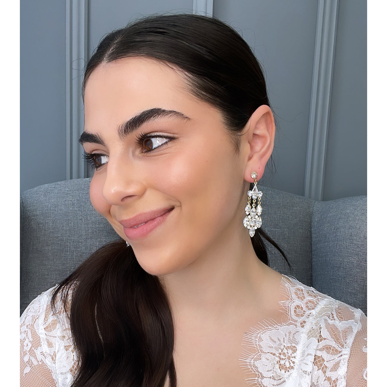Abriana Bridal Earrings Gold Earrings - Long Drop    