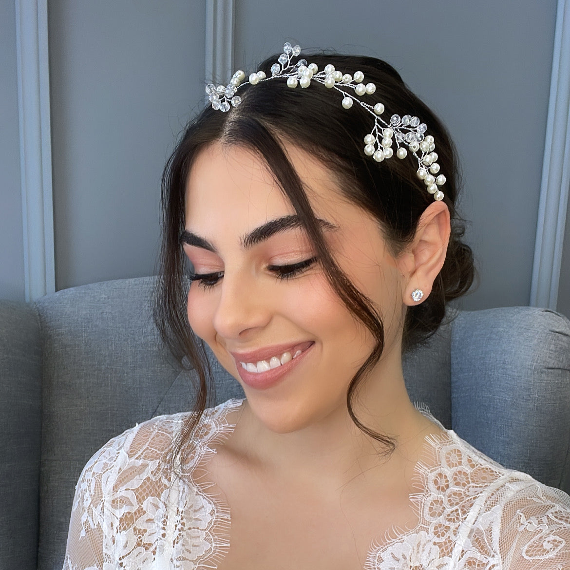 Claudia Pearl Bridal Hair Vine Hair Accessories - Headpieces