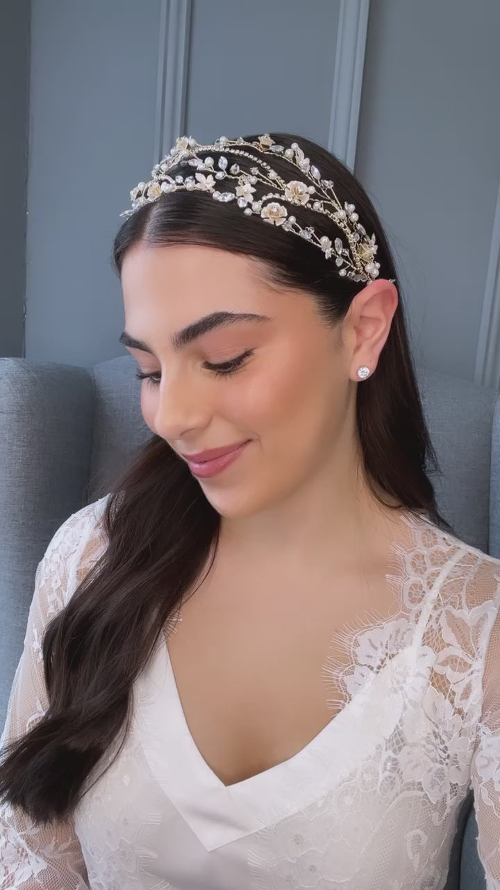 Lakia Floral Crystal Pearl Bridal Headband