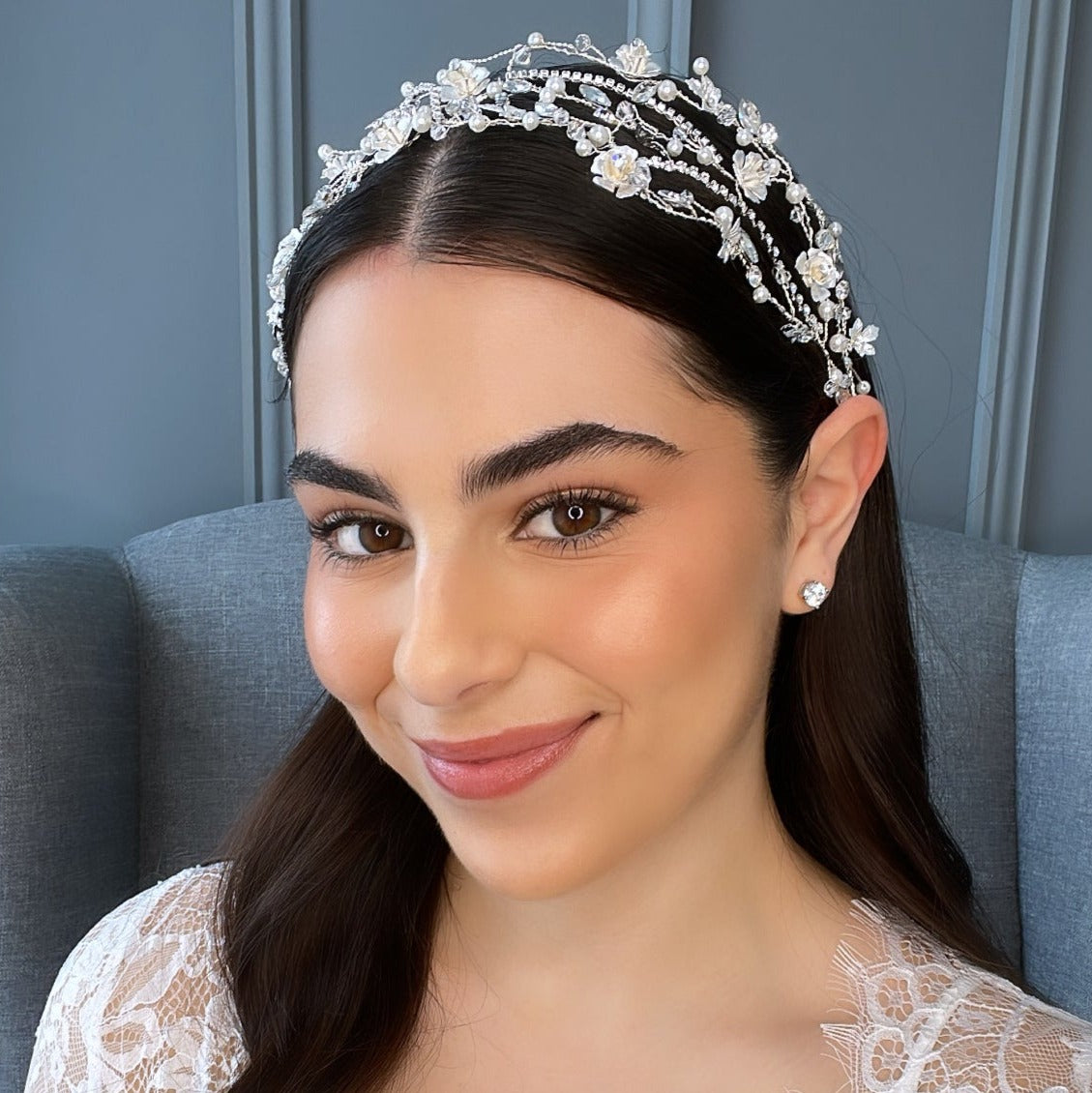 Lakia Floral Crystal Pearl Bridal Headband Hair Accessories - Headbands,Tiara