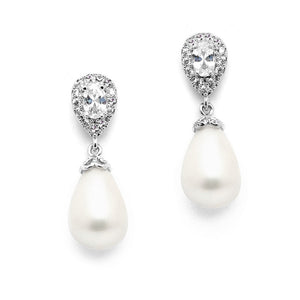 Sianesse Pearl Bridal Earrings Earrings - Long Drop  Silver  