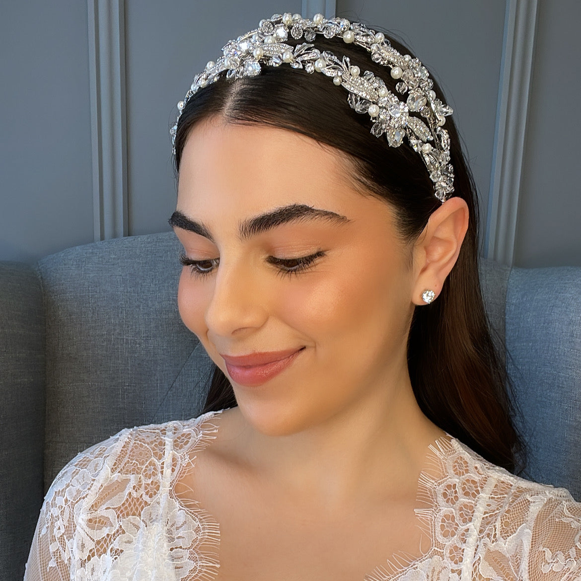 Azaria Bridal Headband Hair Accessories - Headbands,Tiara  Rhodium / Pearl  