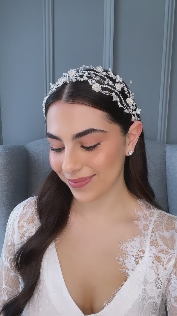 Lakia Floral Crystal Pearl Bridal Headband