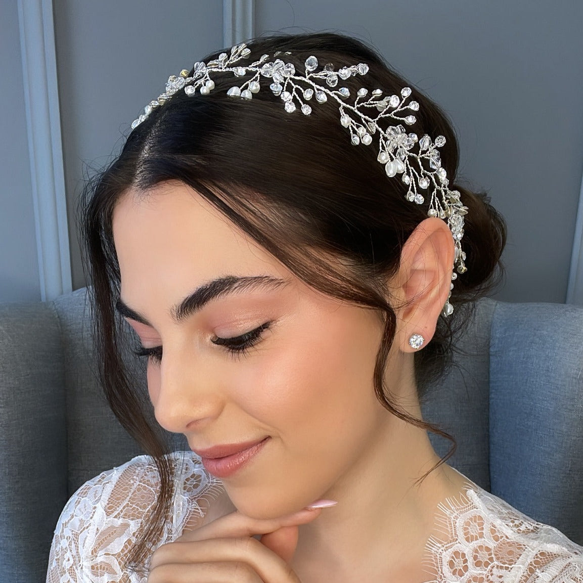 Sofia Crystal Pearl Bridal Hair Vine Hair Accessories - Headpieces