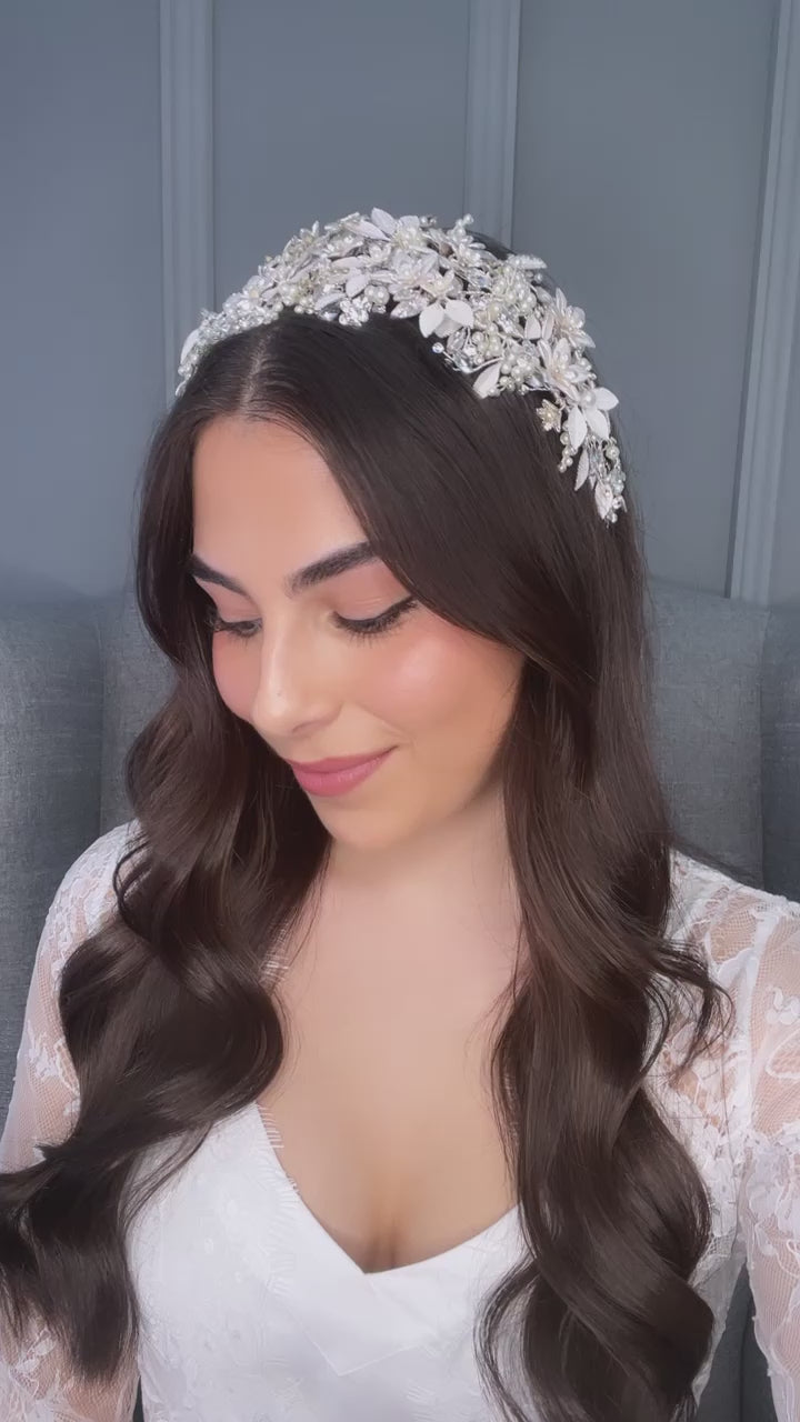 Eleanor Bridal wedding headpiece crown tiara crystal pearl floral