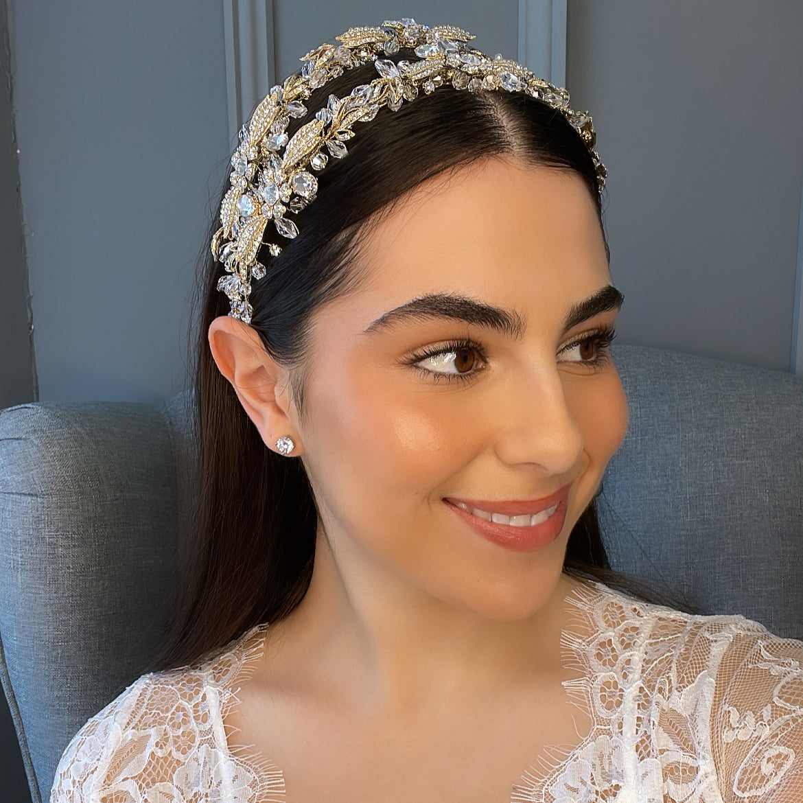 Azaria Double Bridal Headband Hair Accessories - Headbands,Tiara