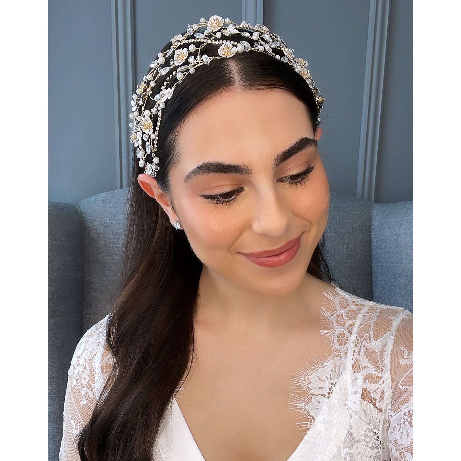 Lakia Floral Crystal Pearl Bridal Headband Hair Accessories - Headbands,Tiara