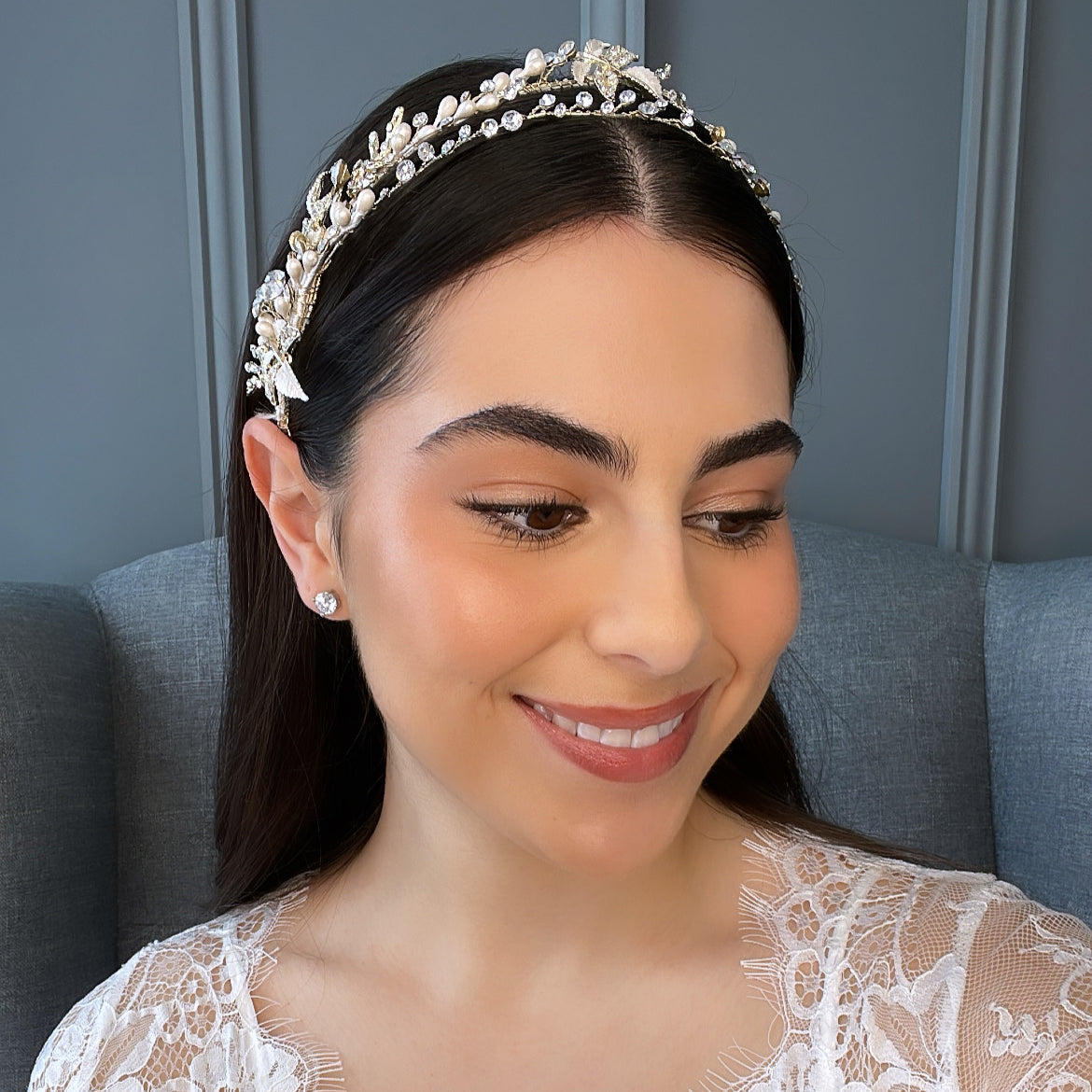 Velma Bridal Headband Hair Accessories - Headbands,Tiara  Champagne Gold  