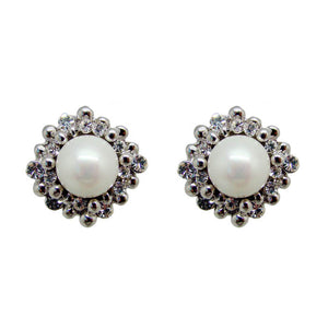 Neva Pearl Bridal Earrings Earrings - Classic Stud  Rhodium  