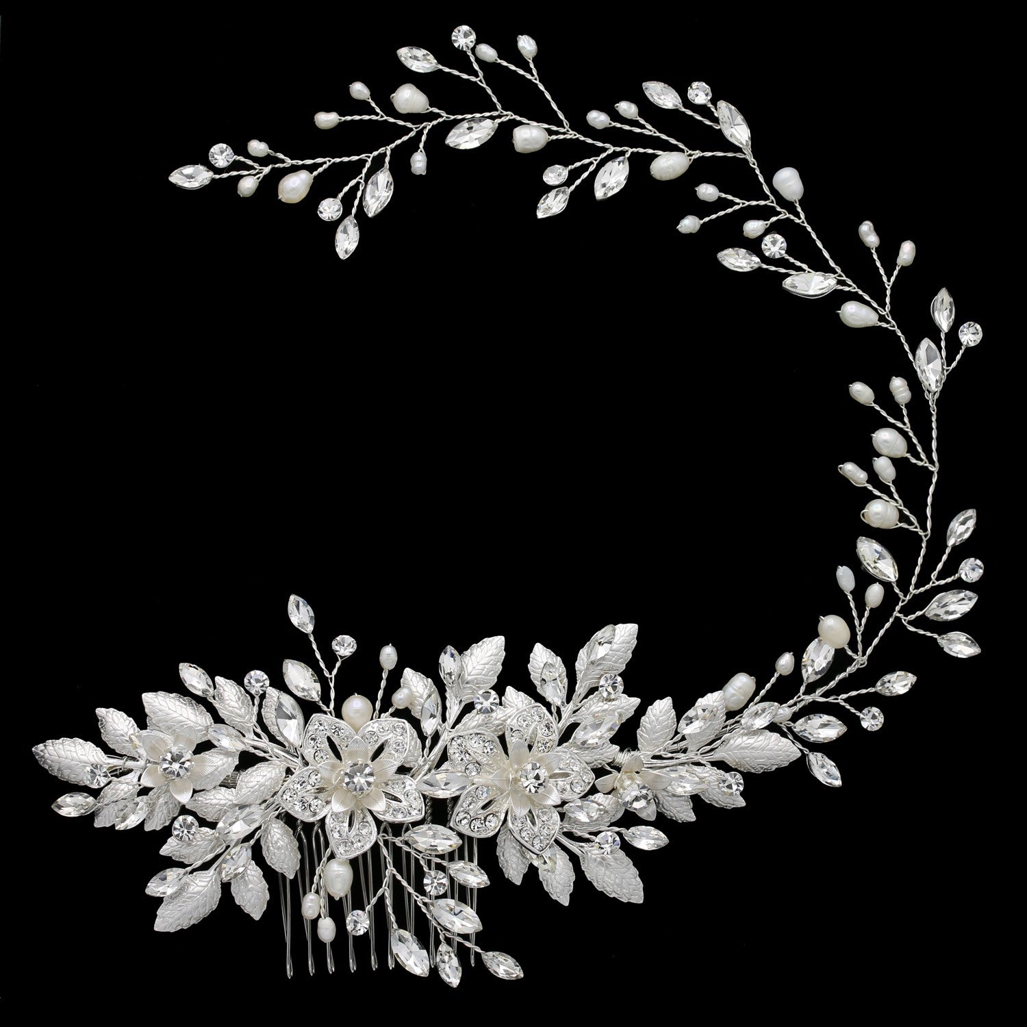 Aika Crystal Pearl Bridal Headpiece Hair Accessories - Headpieces