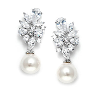Angelique Pearl Bridal Earrings Earrings - Long Drop  Silver  
