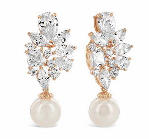 Angelique Pearl Bridal Earrings Earrings - Long Drop  Rose gold  