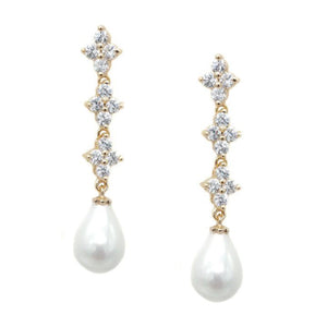 Asmara Pearl Bridal Earrings Earrings - Long Drop  Gold  