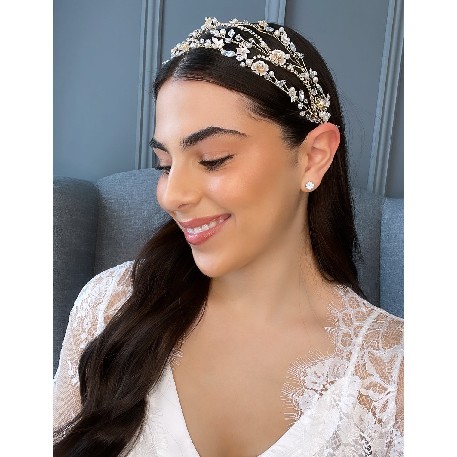 Lakia Floral Crystal Pearl Bridal Headband Hair Accessories - Headbands,Tiara