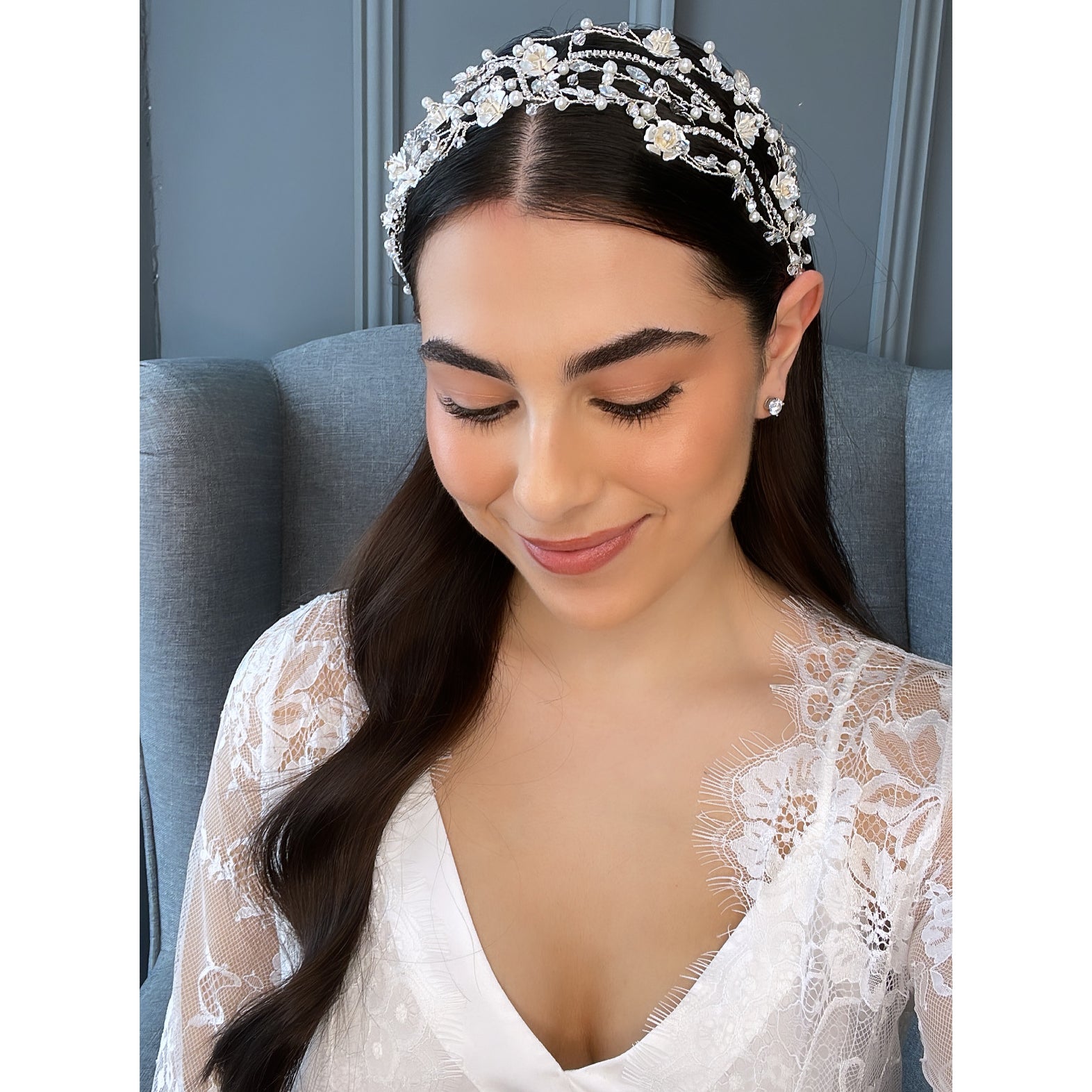 Lakia Floral Crystal Pearl Bridal Headband Hair Accessories - Headbands,Tiara