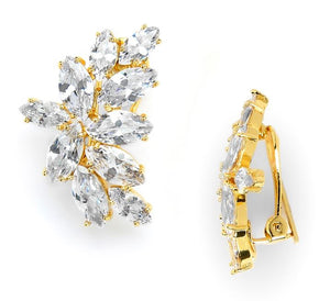 Decima Bridal Earrings - Gold (Clip On) Earrings - Glamour Stud    