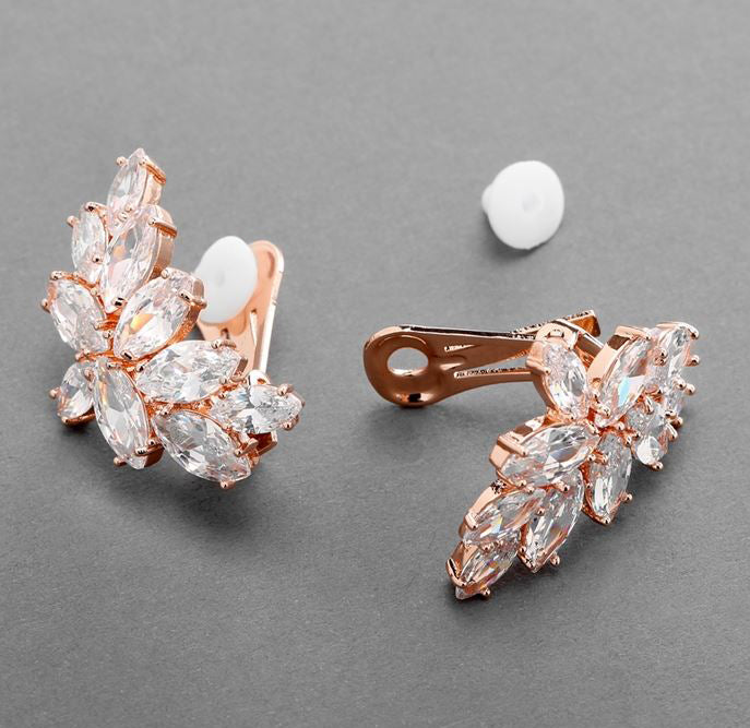 Decima Bridal Earrings Rose Gold Clip On Earrings - Glamour Stud