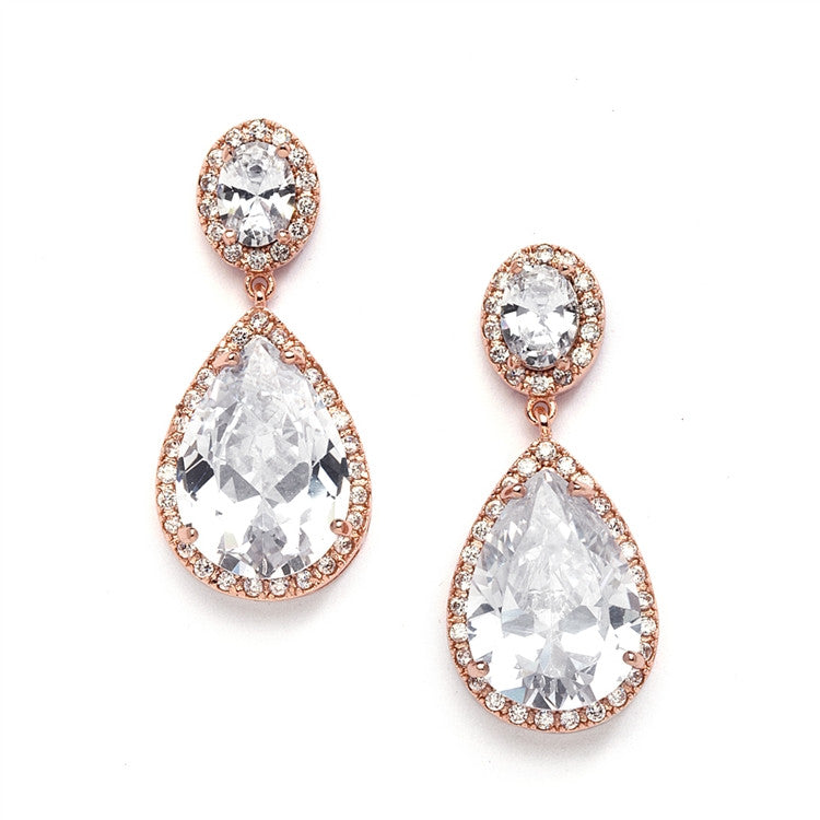 Cate Bridal Earrings - Rose Gold (Clip On) Earrings - Classic Short Drop    