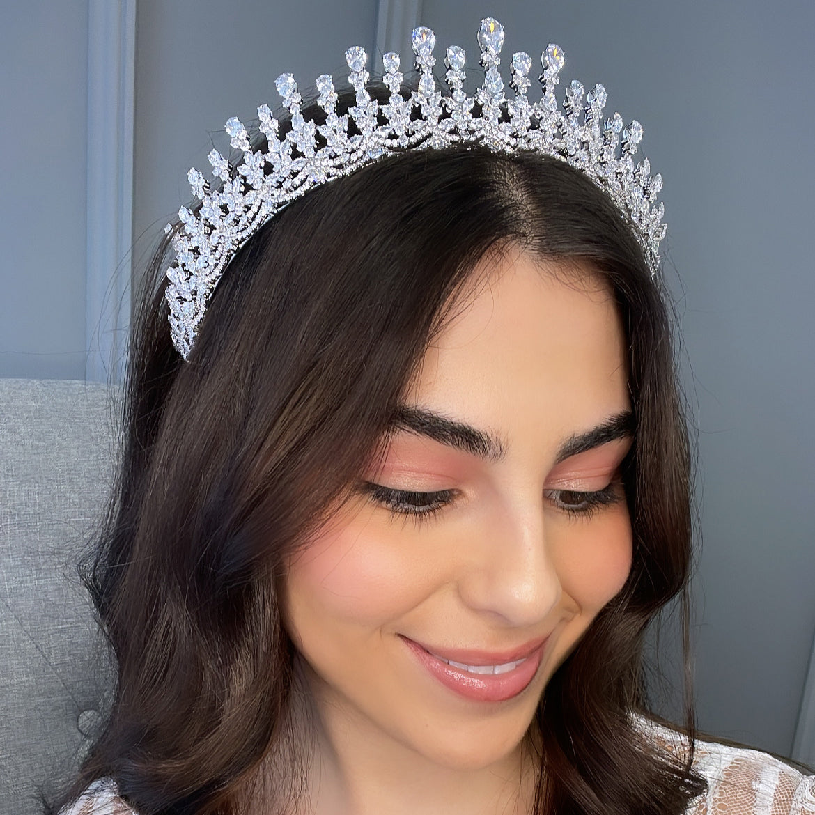 Emaline Crystal Bridal Crown Hair Accessories - Tiara & Crown