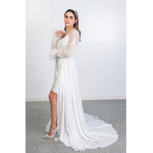 Stella Bridal Luxury Robe with Feathered Cuff Bridal Lingerie - Robe    