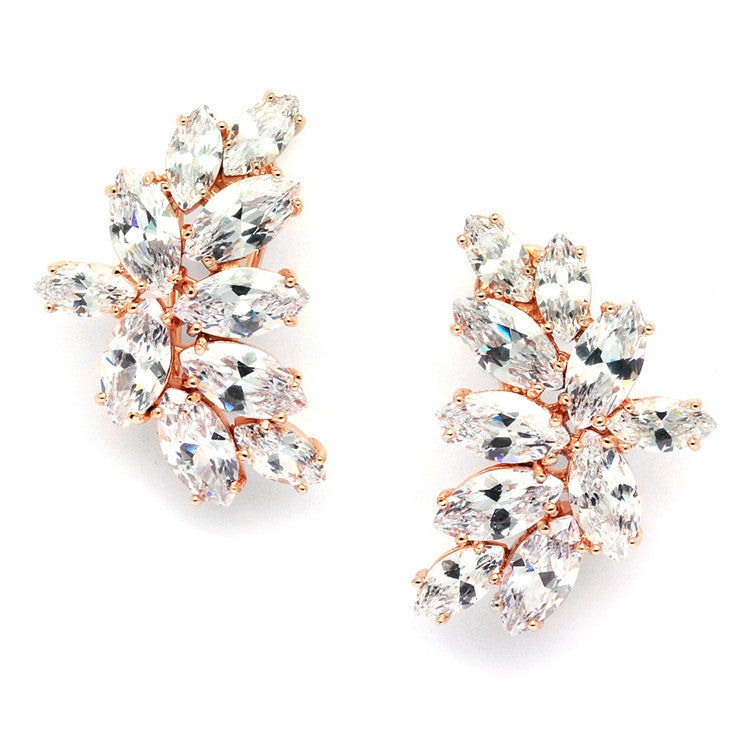 Decima Bridal Earrings Rose Gold Clip On Earrings - Glamour Stud