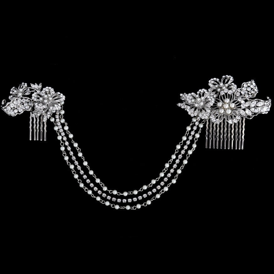 Touquet Crystal Pearl Bridal Hair Vine Hair Accessories - Headpieces
