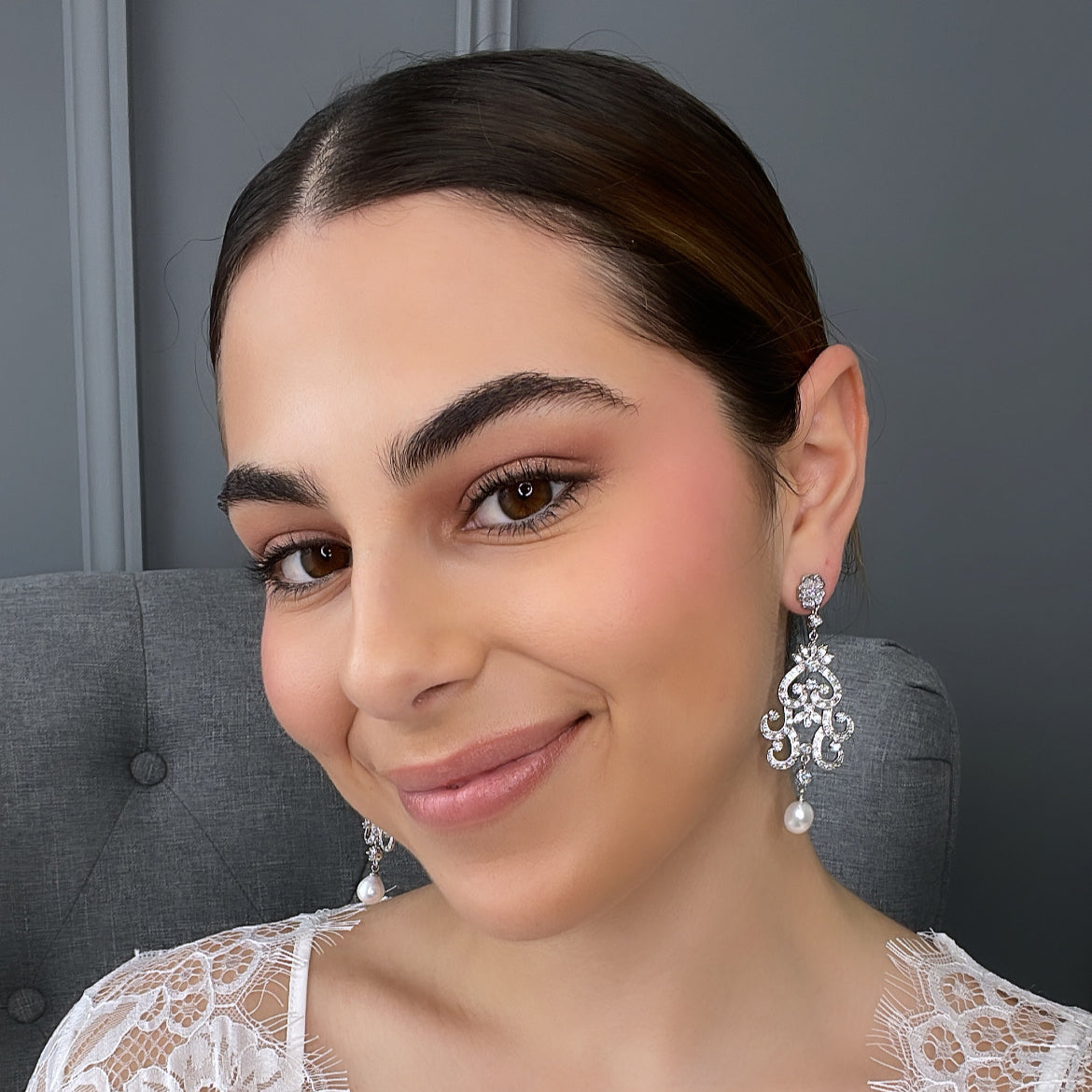 Elise Bridal Pearl Earrings Earrings - Long Drop    