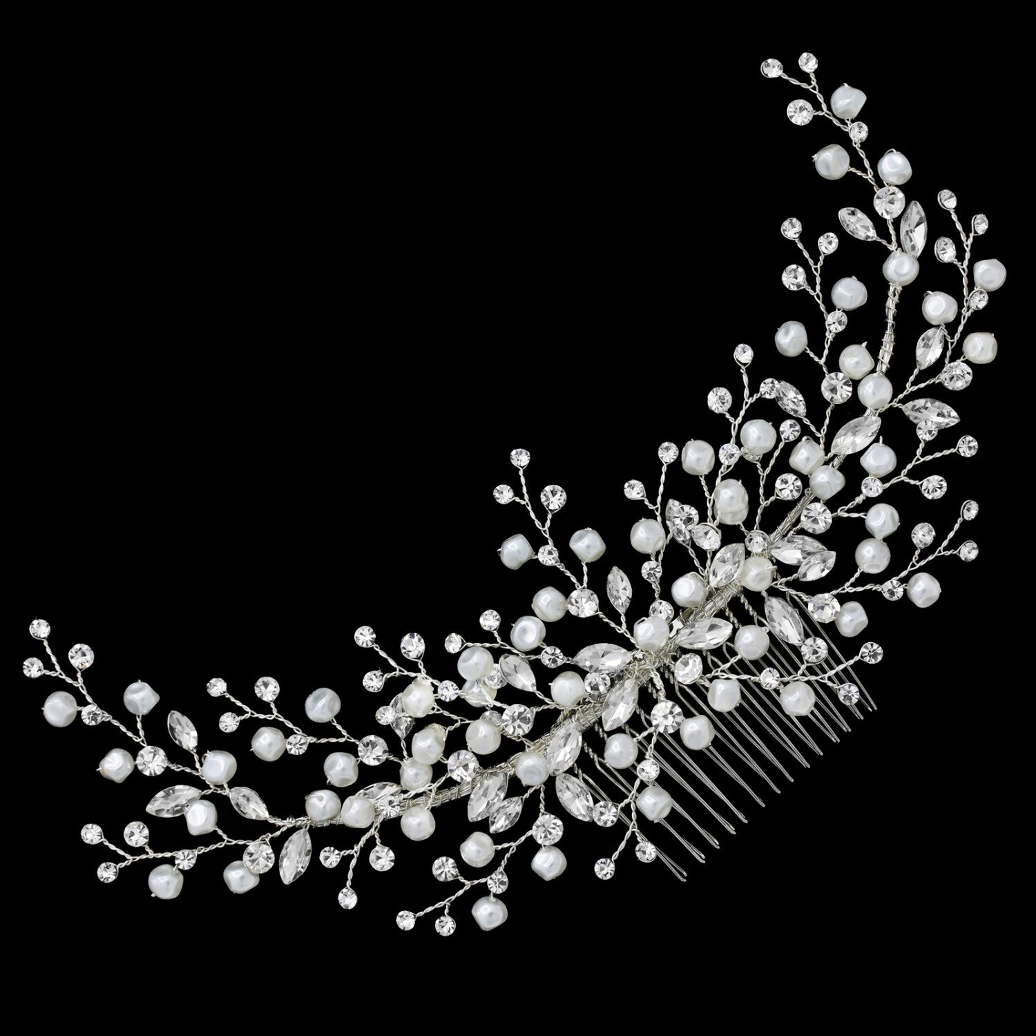 Evelina Crystal Pearl Bridal Comb Hair Accessories - Headpieces