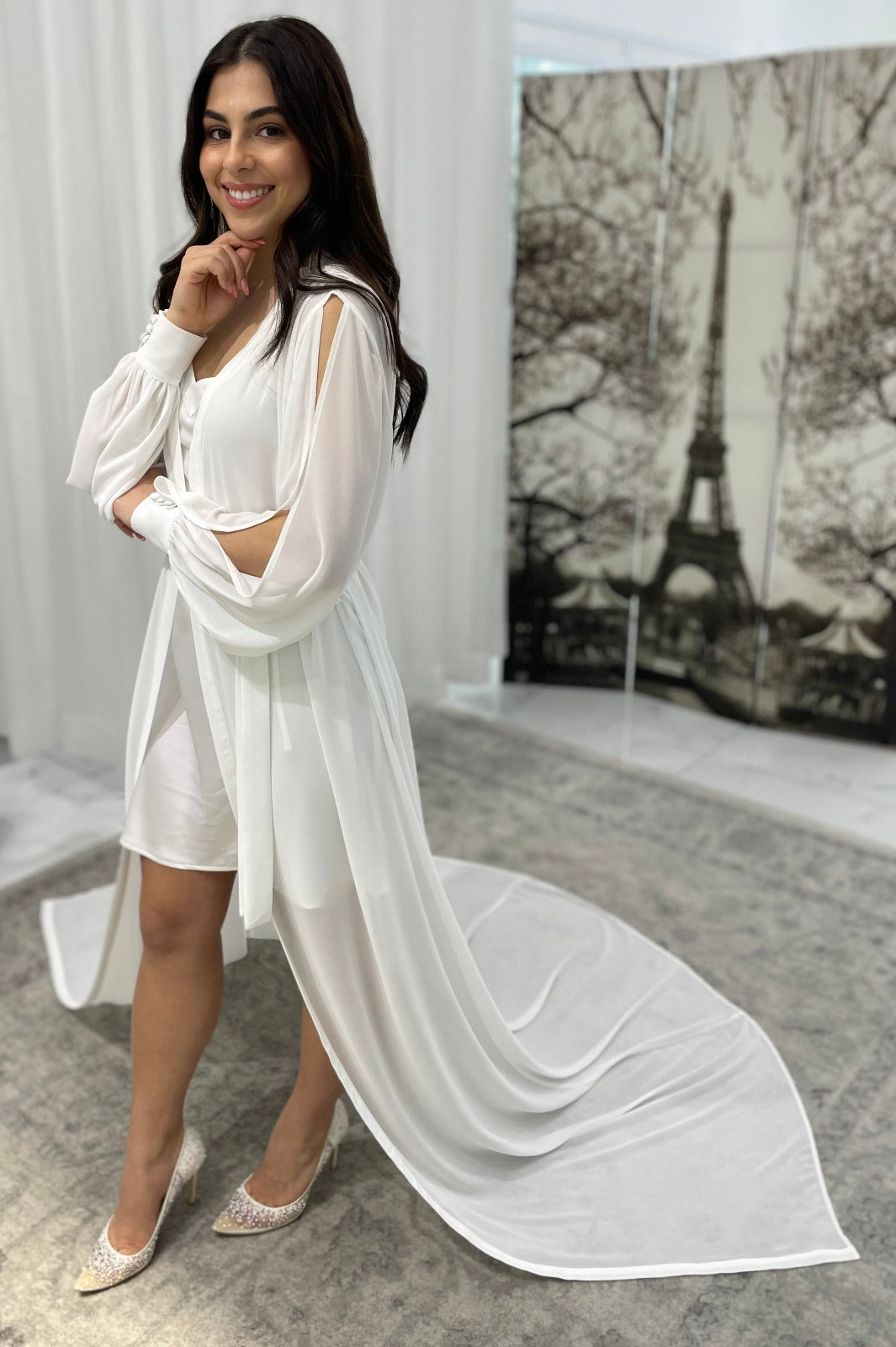 Elora Bridal Robe Crepe Chiffon Roman French